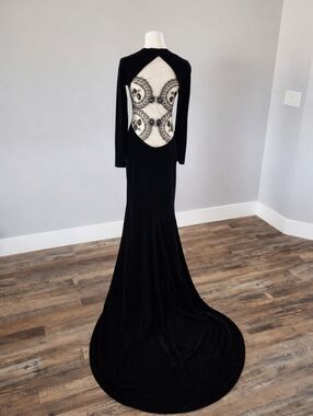 Black Velvet Maxi Dress Open Back Gothic Formal Gown Long Sleeve M